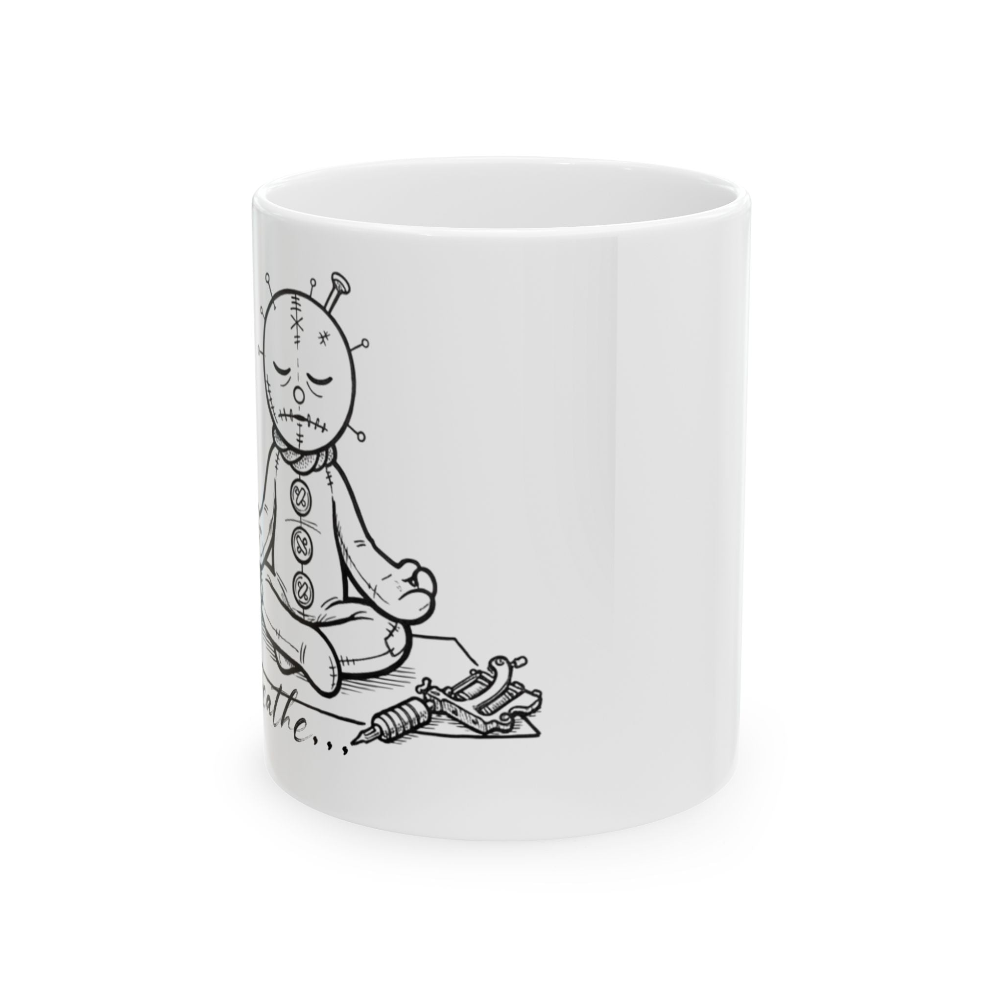 Voodoo Doll Meditation Ceramic Mug (11oz & 15oz) — Quirky Gothic Coffee Cup for Witchy Gifts