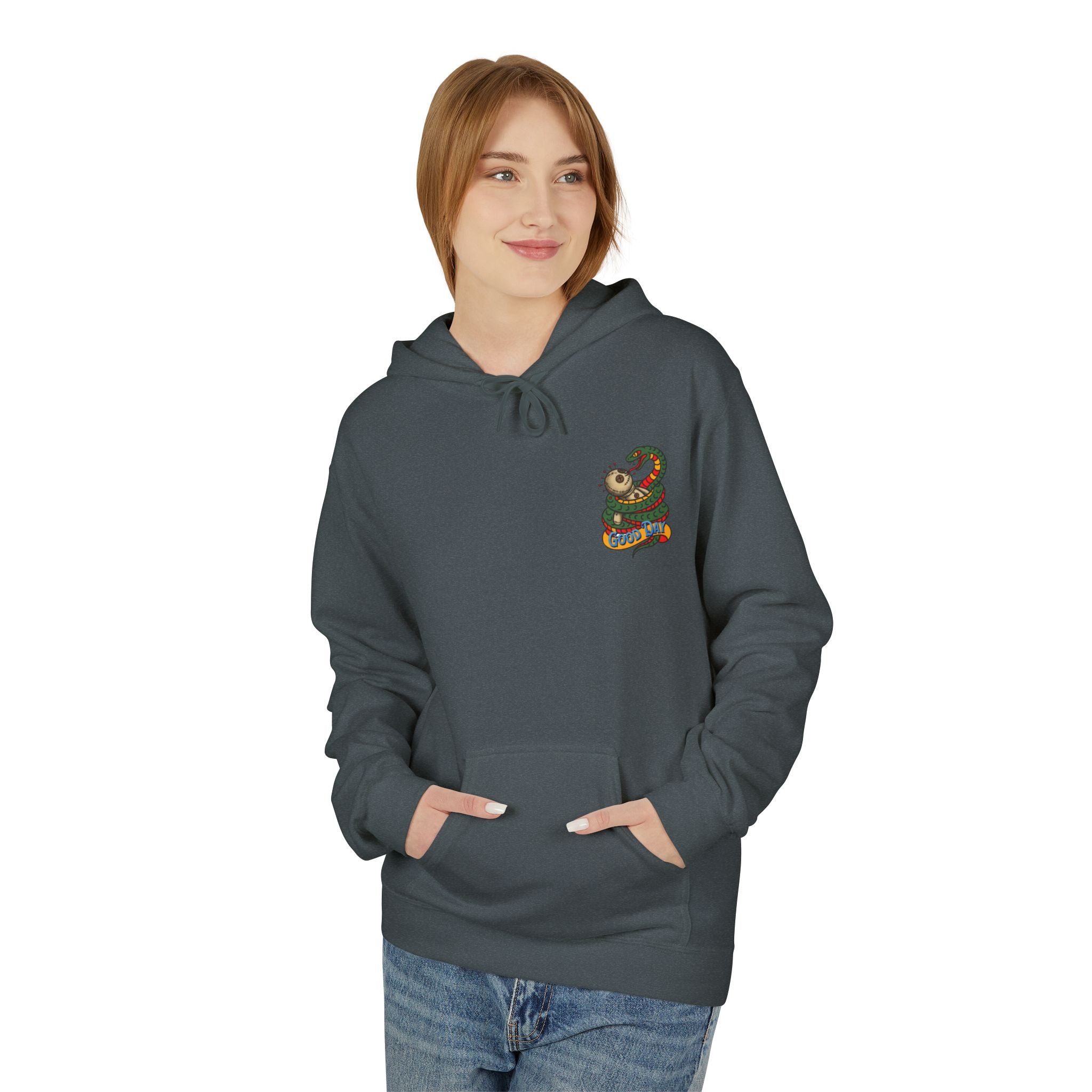 Good Day Snake Hoodie — Retro Voodoo Doll & Serpent Graphic Hoodie