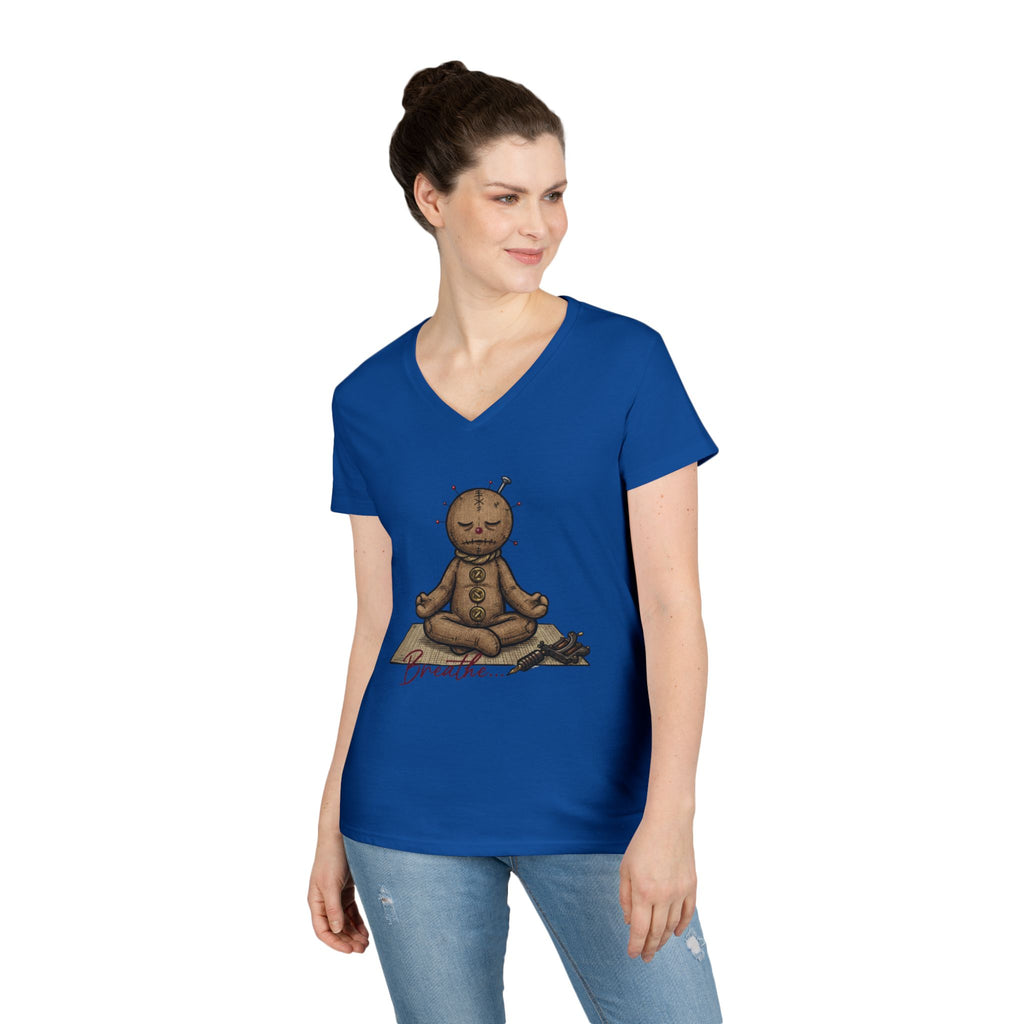 Voodoo Doll Meditation Tee — 'Breathe' Ladies' V-Neck T-Shirt