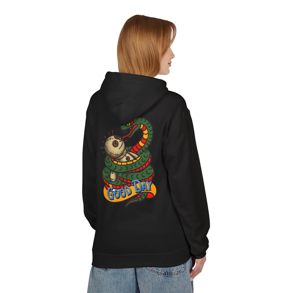 Good Day Snake Hoodie — Retro Voodoo Doll & Serpent Graphic Hoodie