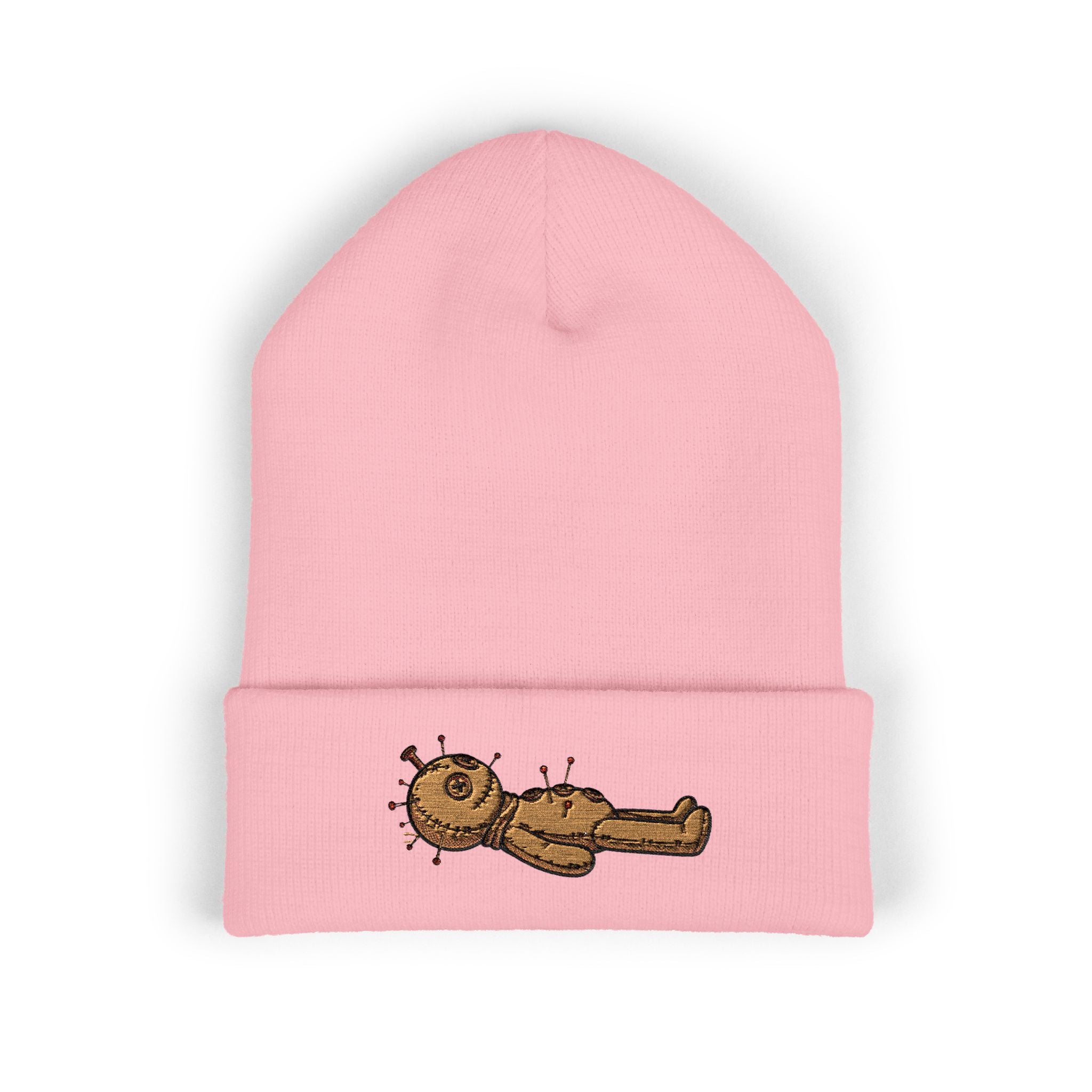 Voodoo Doll Embroidered Beanie – Cute Spooky Cuffed Hat