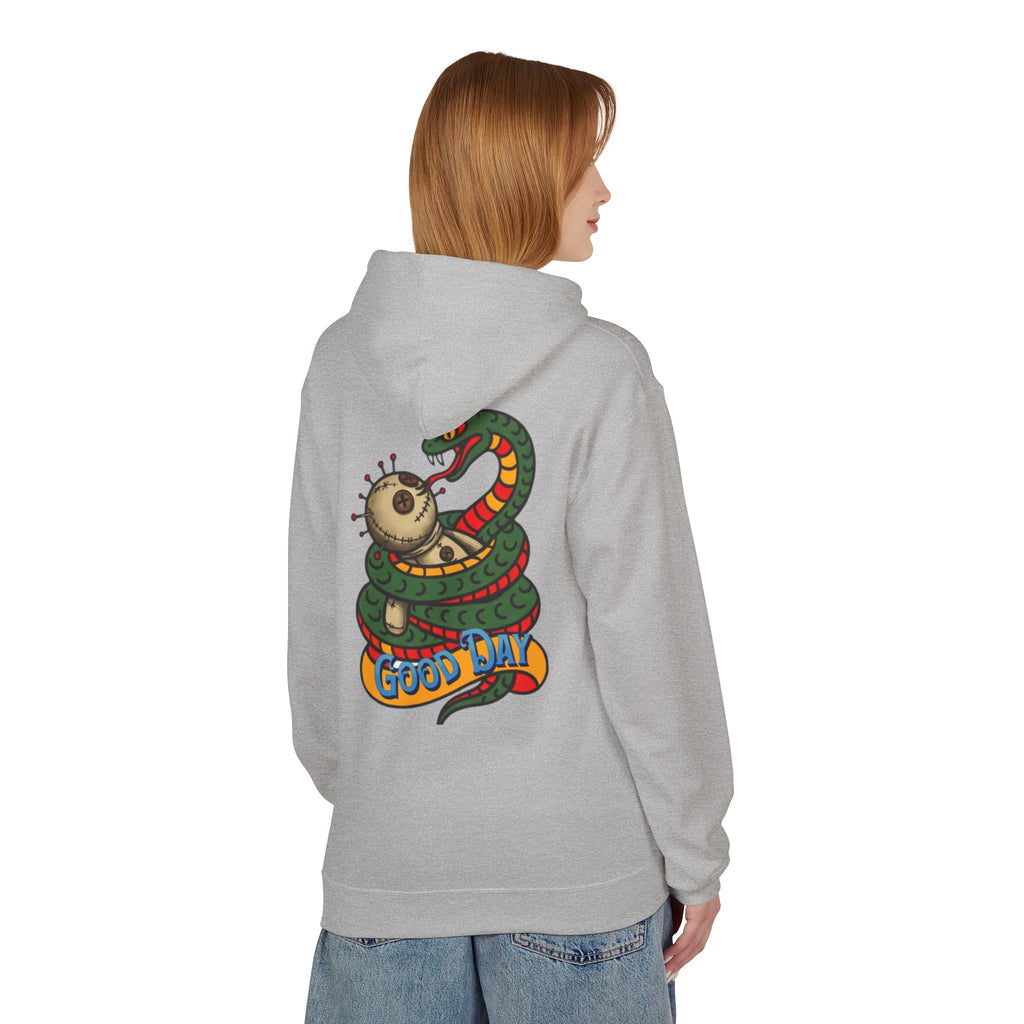 Good Day Snake Hoodie — Retro Voodoo Doll & Serpent Graphic Hoodie