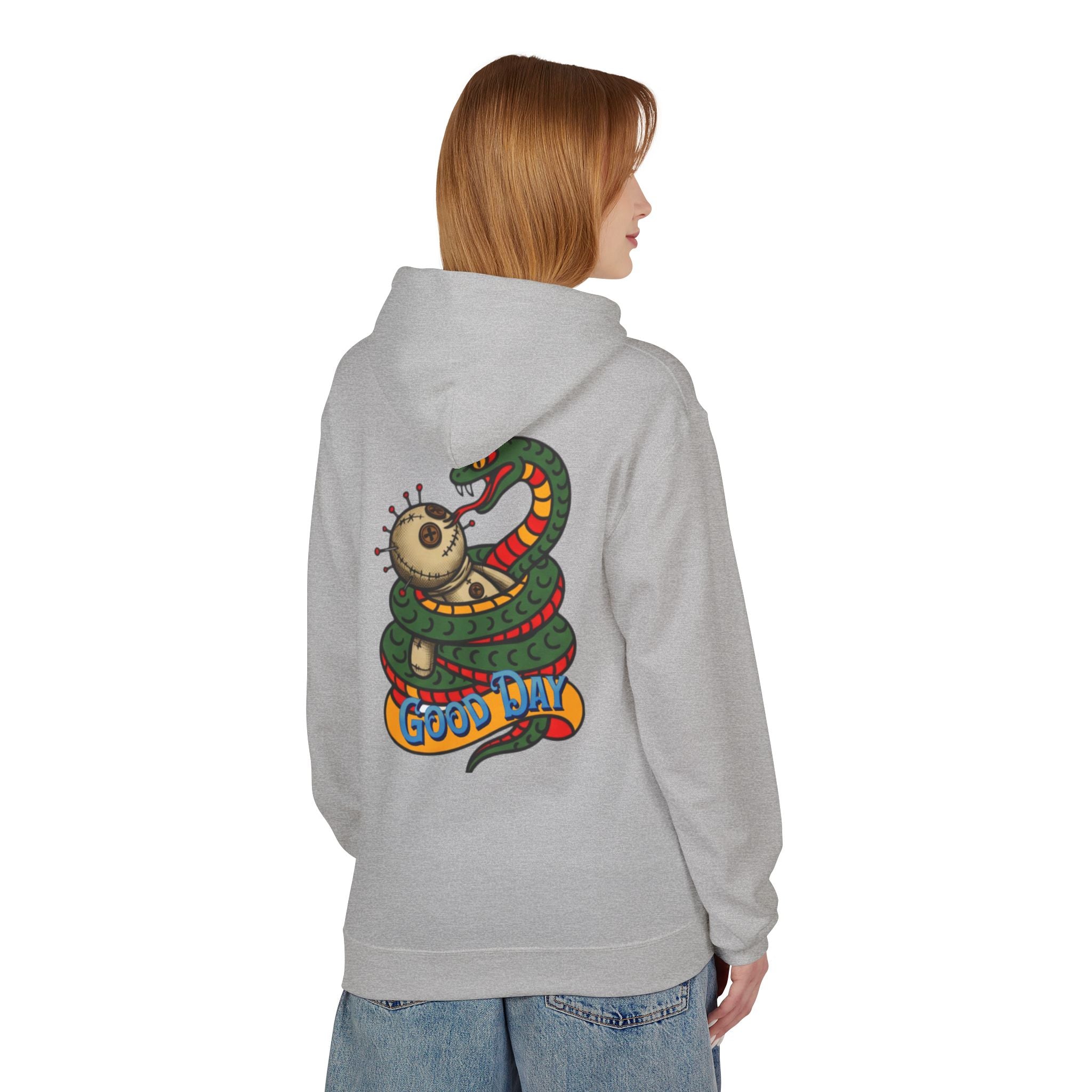 Good Day Snake Hoodie — Retro Voodoo Doll & Serpent Graphic Hoodie
