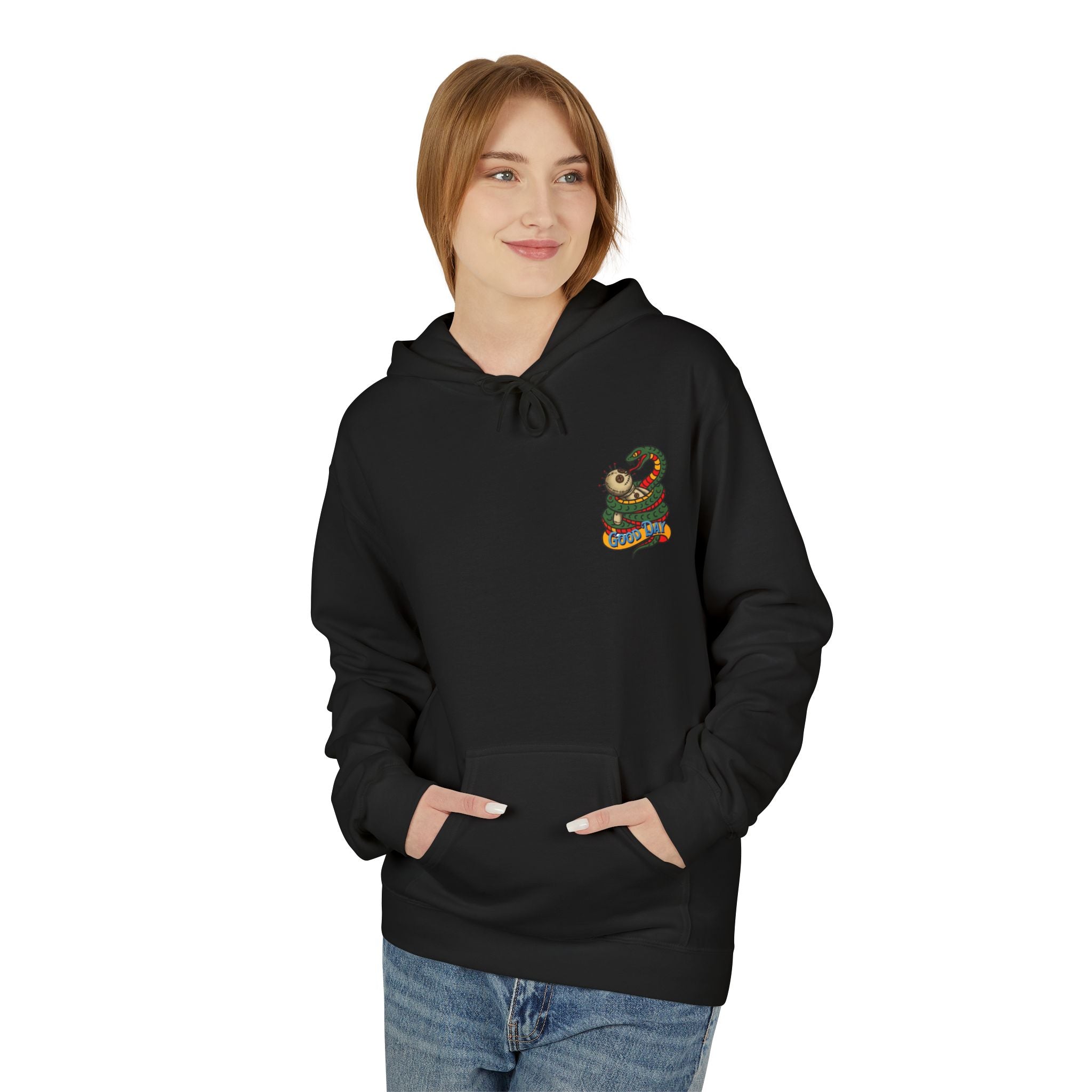 Good Day Snake Hoodie — Retro Voodoo Doll & Serpent Graphic Hoodie
