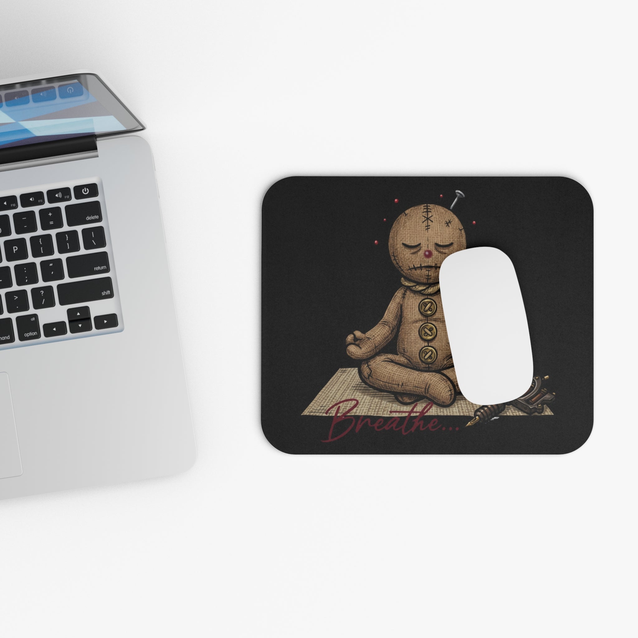 Voodoo Doll Meditating Mouse Pad | Breathe Yoga Office Desk Mat