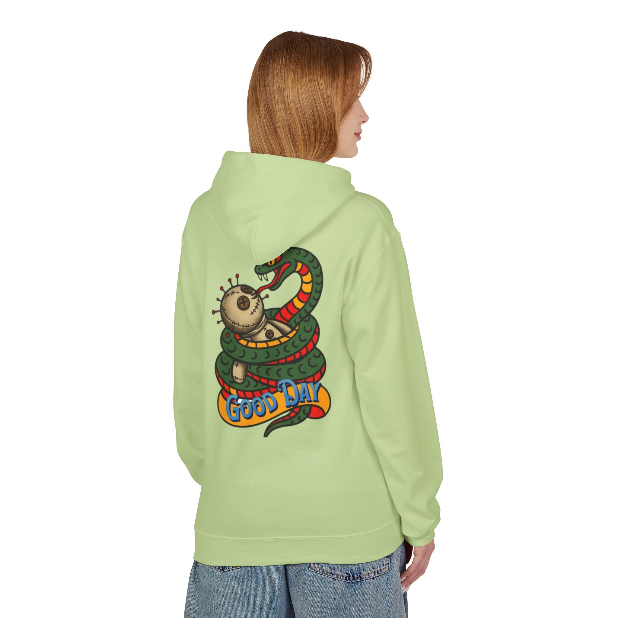 Good Day Snake Hoodie — Retro Voodoo Doll & Serpent Graphic Hoodie