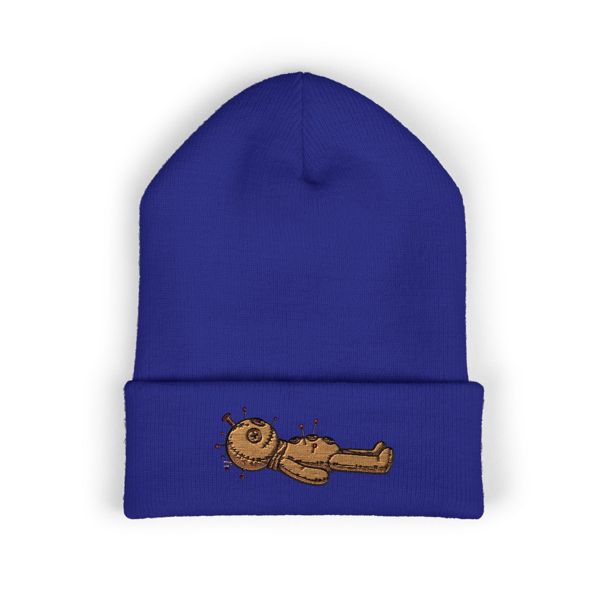 Voodoo Doll Embroidered Beanie – Cute Spooky Cuffed Hat