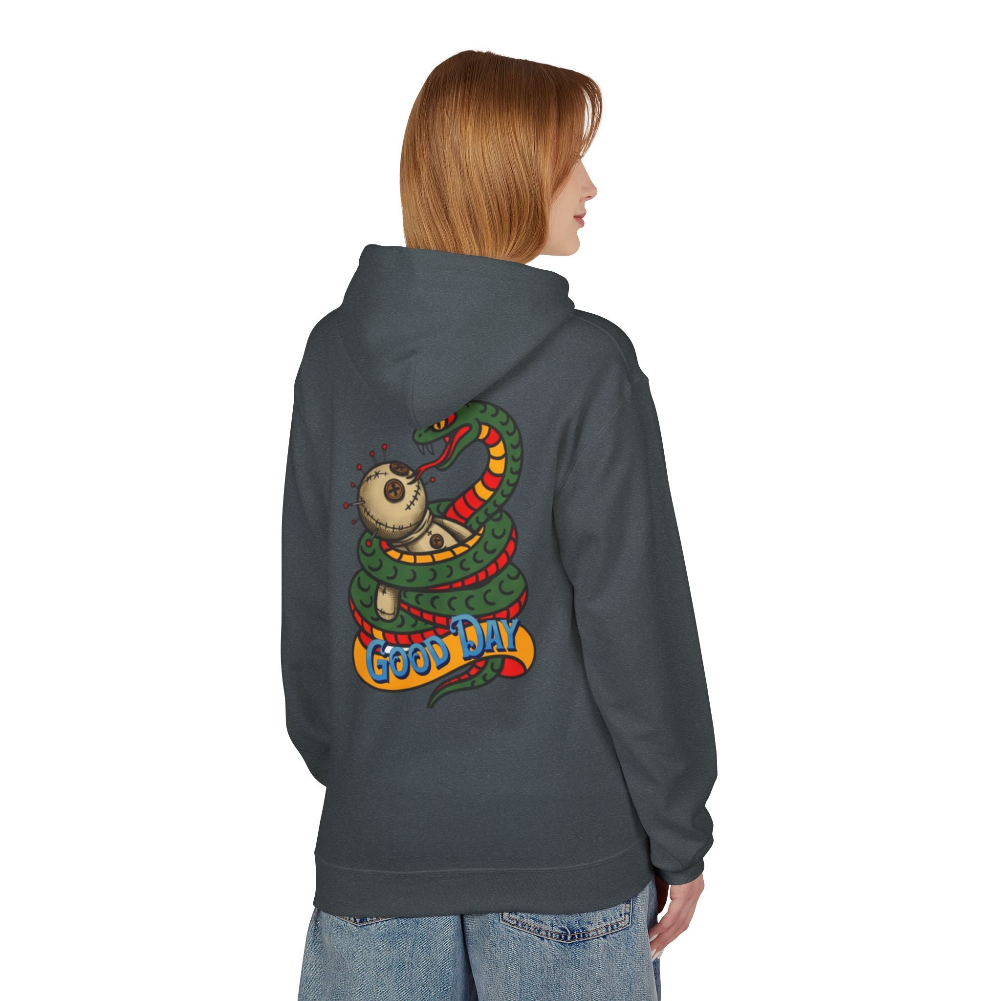 Good Day Snake Hoodie — Retro Voodoo Doll & Serpent Graphic Hoodie