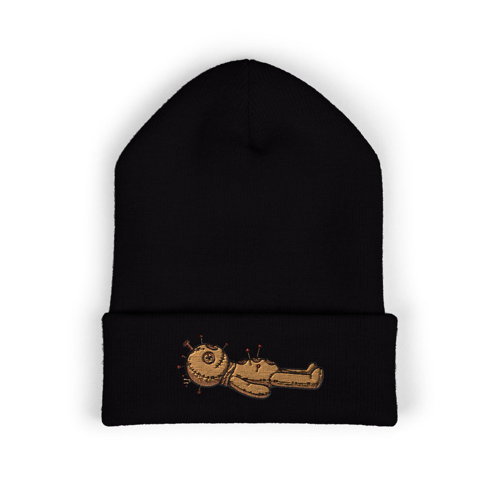 Voodoo Doll Embroidered Beanie – Cute Spooky Cuffed Hat