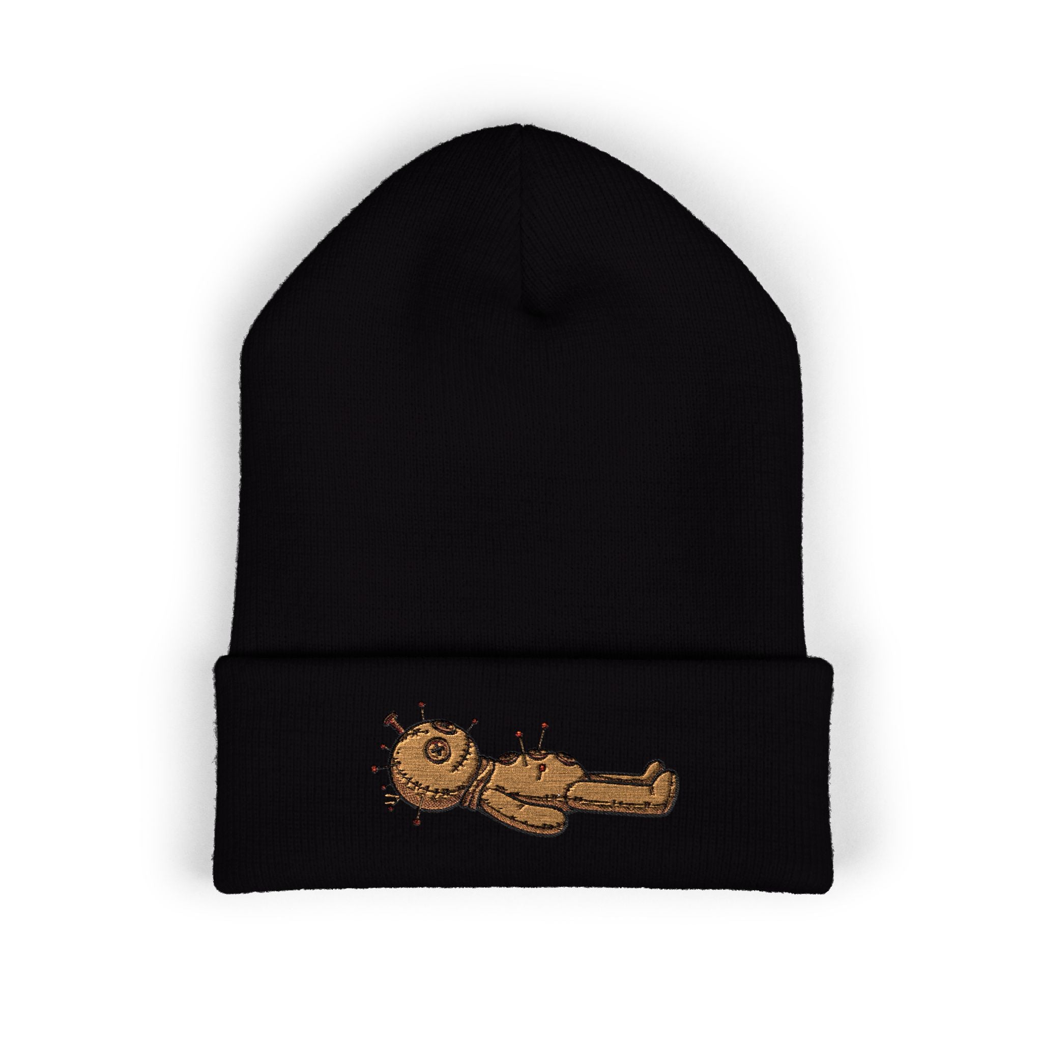 Voodoo Doll Embroidered Beanie – Cute Spooky Cuffed Hat