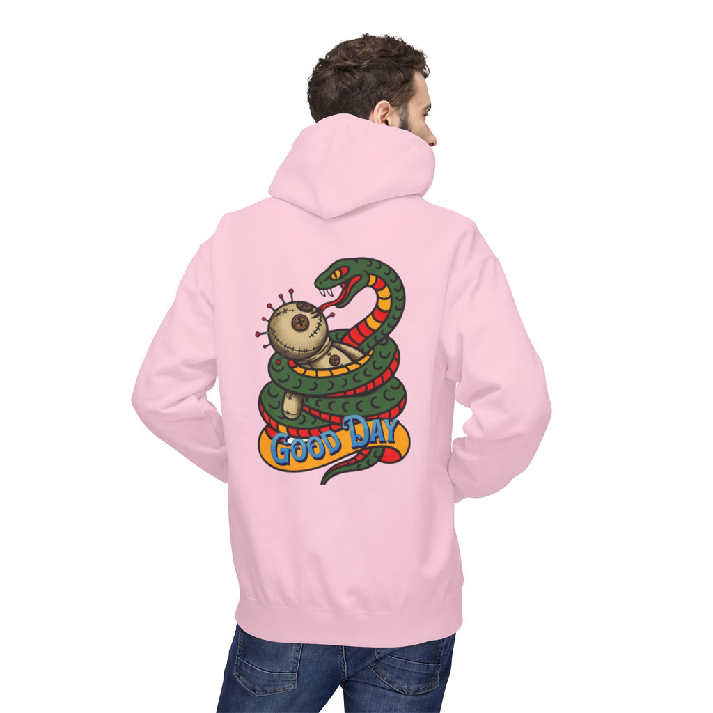 Good Day Snake Hoodie — Retro Voodoo Doll & Serpent Graphic Hoodie