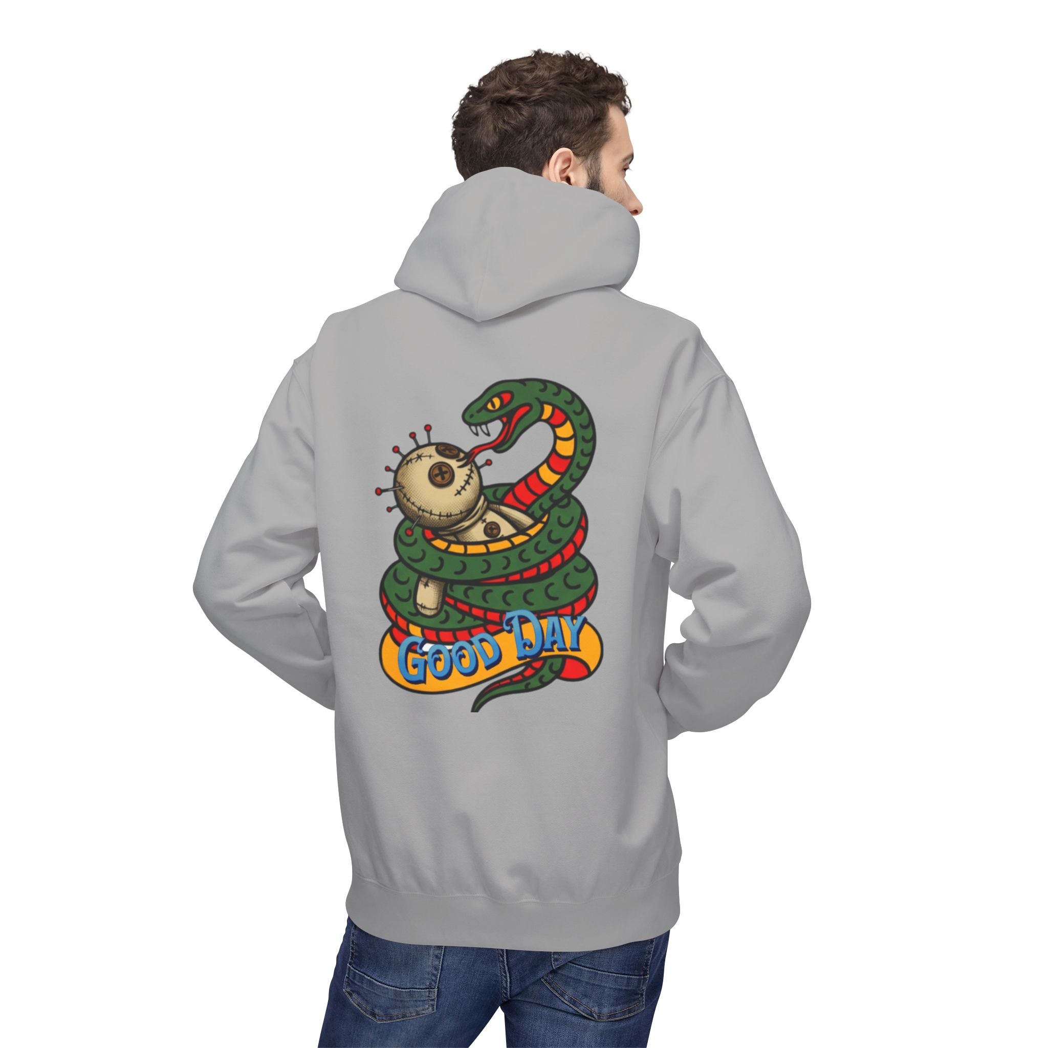 Good Day Snake Hoodie — Retro Voodoo Doll & Serpent Graphic Hoodie
