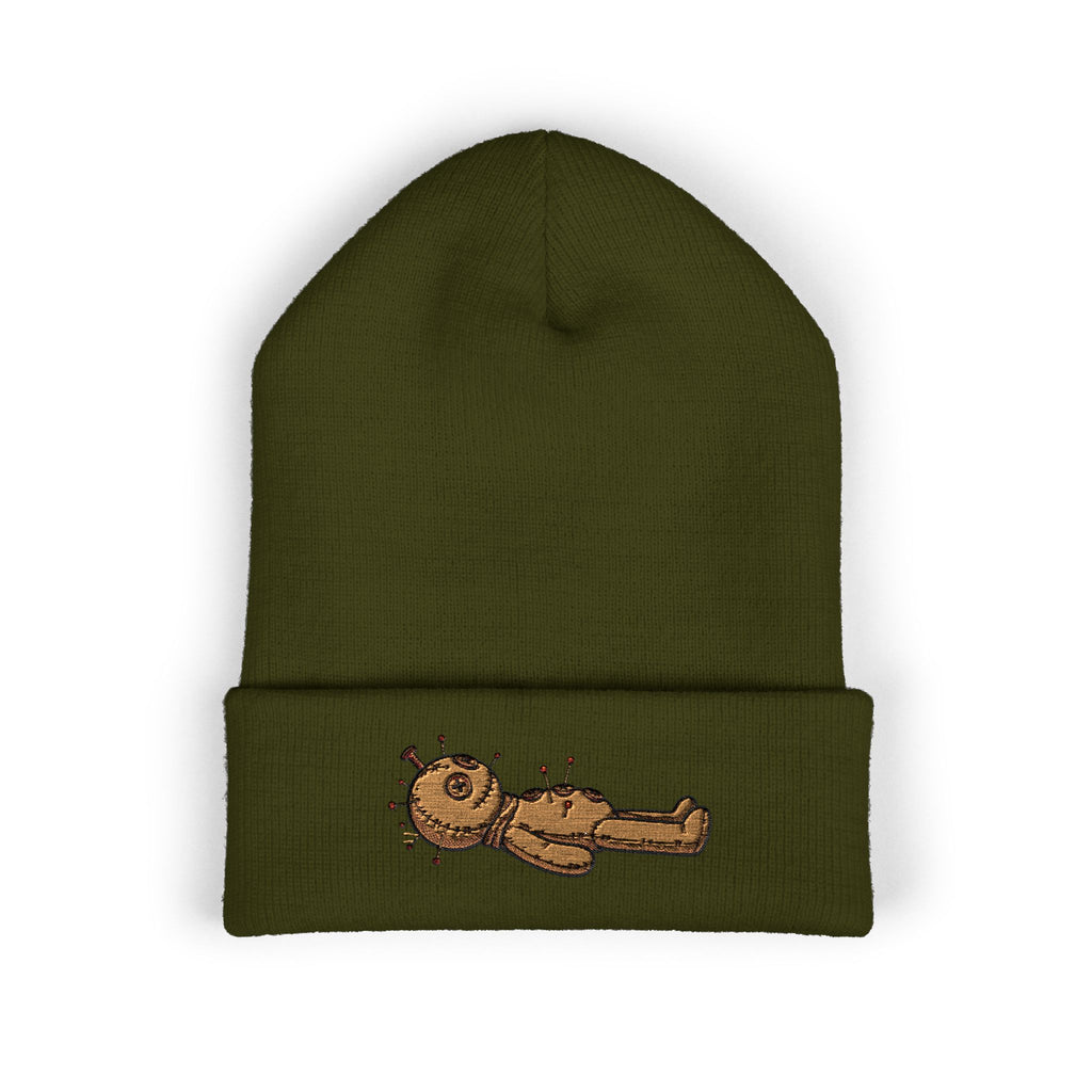 Voodoo Doll Embroidered Beanie – Cute Spooky Cuffed Hat
