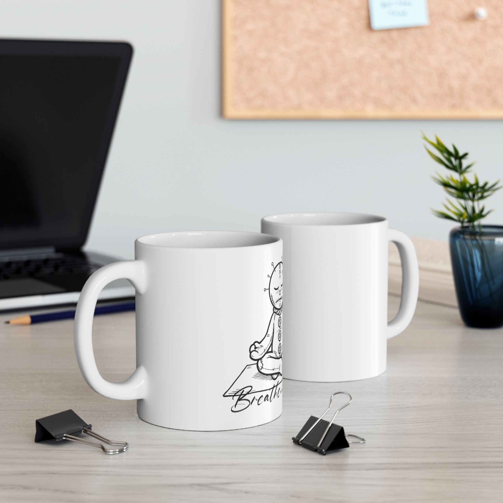 Voodoo Doll Meditation Ceramic Mug (11oz & 15oz) — Quirky Gothic Coffee Cup for Witchy Gifts