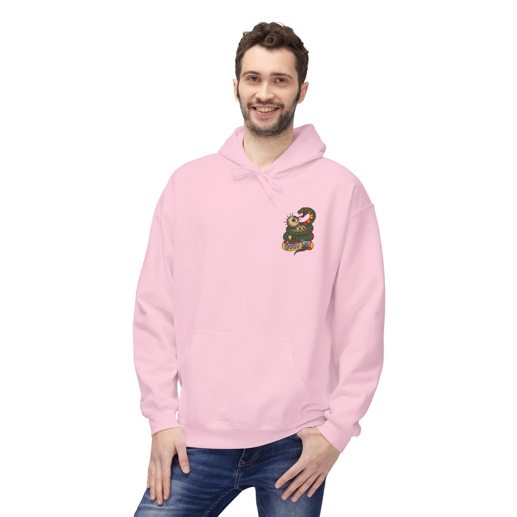 Good Day Snake Hoodie — Retro Voodoo Doll & Serpent Graphic Hoodie